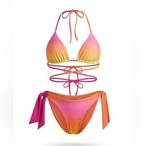 One one Swim Ombre Pink Orange Wrap-Around Triangle Bikini